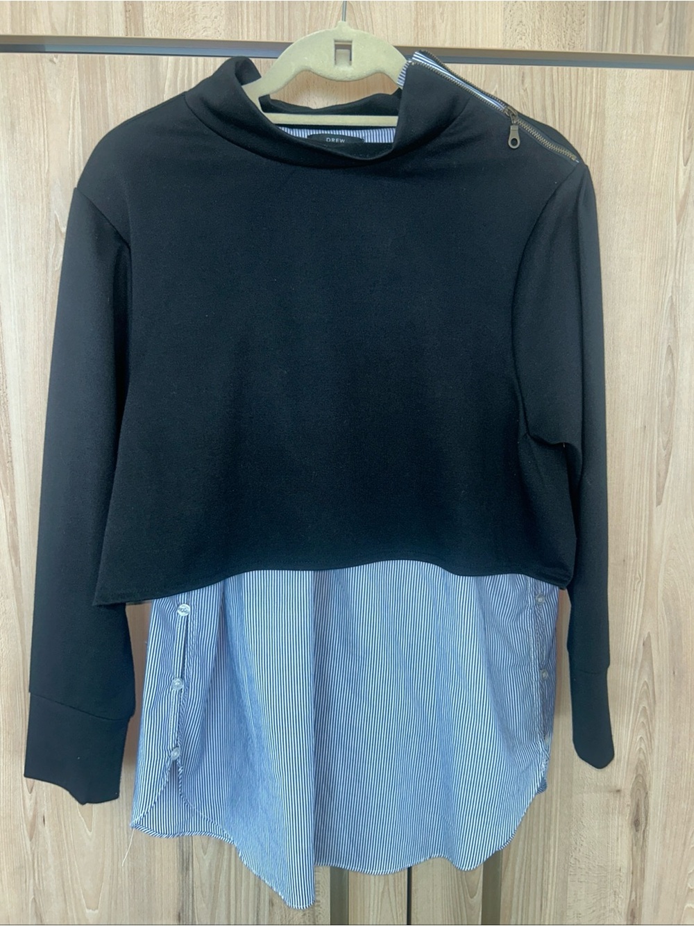 Drew Women’s Striped Layered Mock Neck Long Sleeve Blouse Black Size M